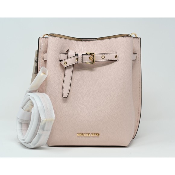 MICHAEL KORS EMILIA Small Bucket Messenger Powder Blush Pink Leather NWT $348 - Picture 1 of 12